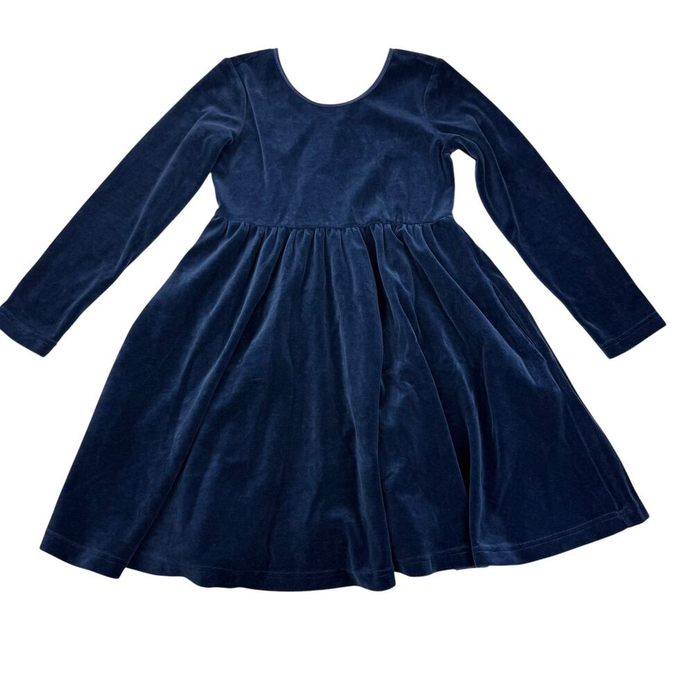 Hanna Andersson Navy Blue Velour Skater Dress, Size 6/7